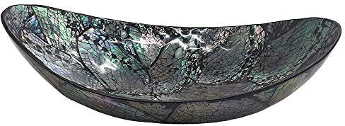 VIE Naturals Capiz Inlay Boat Shaped Bowl 25cm Black/Silver