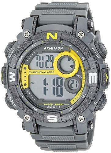Armitron - Orologio sportivo da uomo, digitale, con cronografo, cinturino in resina, 40/8295, Grigio/Giallo