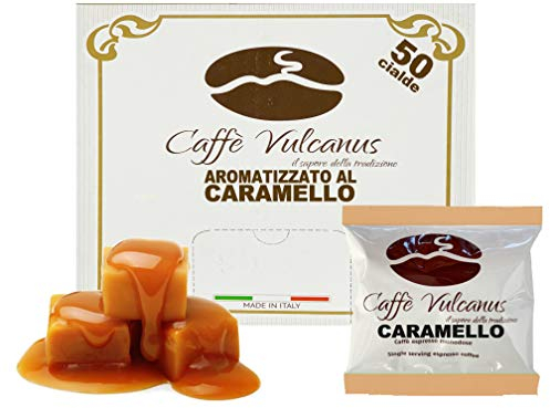 Caffè Vulcanus - Café aromatisé en dosettes ESE standard de 44 mm (50 dosettes, Caramel)