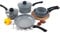 5 Piece Grey Forged Carbon Steel Cookware Set - Includes 2X Frying Pans and 3X Saucepans - Speckled Marble Ceramic Non-Stick Kitchen Set