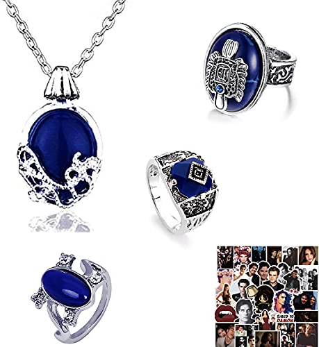 HJYZY 14 Stück Vampire Diar.s Katherine Halsketten mit Aufkleber Daylight Walking Signet Carolim Ring Salvatore Damon Stefan Finger Familienwappen Ringe