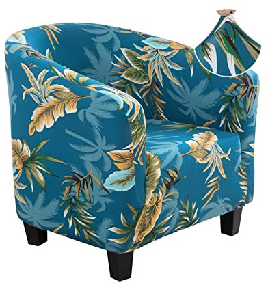 Jaotto Elastischer Sesselbezug für 1-Sitzer, Universal-Sessel, Cocktail-Sesselbezug, Chesterfield, abnehmbar, waschbar, rutschfest, für Bar, Wohnzimmer, Tullsta (Blaue Blätter, 1 Stück)