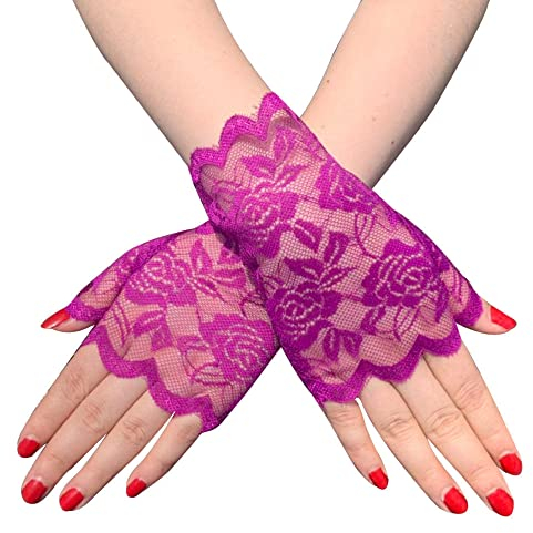 GIVBRO Spitze Handschuhe Fingerlose Fäustlinge Vintage Braut Handschuhe Zubehör für Verkleidung Tanzparty Bars Hochzeit Dress Up Lila