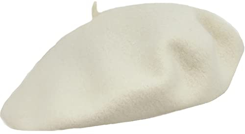 MELEGARI Baskenmütze für Damen | 100% Wolle | Roma Beret | Made in Italy, creme 42, One size