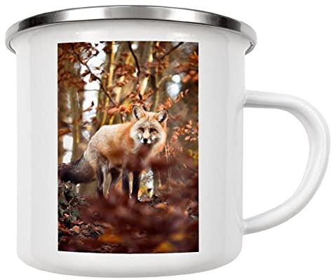 artboxONE Emaille Tasse Fuchs im Herbst von LinaTea - Emaille Becher Natur