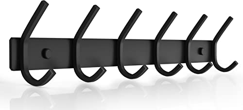 Dripex Garderobenleiste 6 Haken Rostfrei Edelstahl Kleiderhaken Garderobenhaken Doppelhaken bis zu 30kg belastbar Schwarz 1 stück
