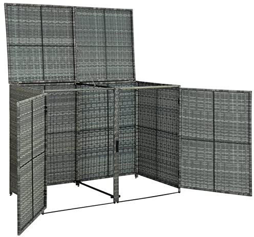 Tidyard Copribidone Rifiuti Doppio in Polyrattan,Copribidone per Spazzatura,Copri Bidone Rifiuti da Giardino Esterno,Copribidone da Esterno Doppio,Copribidoni Box Spazzatura Antracite 148x77x111cm