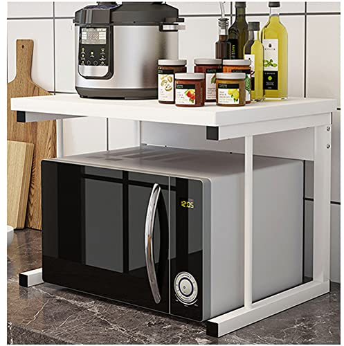 Rainbow Tree 2-Tier Microwave Oven Rack with Shelf for Kitchen, Heavy Duty Microwave Toaster Stand Kitchen Counter Top Organizer, Wooden Baker’s Rack with Metal Frame White