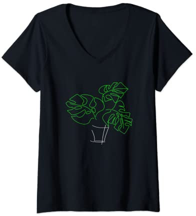 Damen Monstera Hemd Pflanzenhemd Geschenk für Pflanzenliebhaber T-Shirt mit V-Ausschnitt