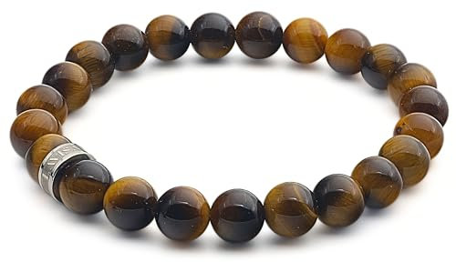 LAVISA Edelstein Armband - Echte Naturstein Perlen | Kristalle, Heilsteine | Onesize Unisex (Tigerauge 8mm)