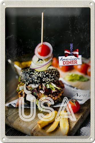Femer Blechschild Reise 20x30cm Amerika Burger Fast Food Gerichte