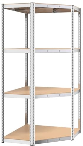 vidaXL Eckregal mit 4 Böden Silbern Stahl & Holzwerkstoff