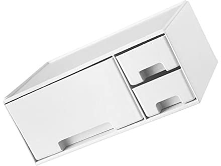 Mobestech Computer Monitor Stand Drawers White Laptop Riser Space-saving Desk Organizer