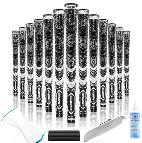 CHAMPKEY Premium Hybrid Golf Grips 13 Pack | All Weather Performance Golf Club Grips | Choose Between 13 Grips with 15 Tapse and 13 Grips with All Kits (Black, Oversize)