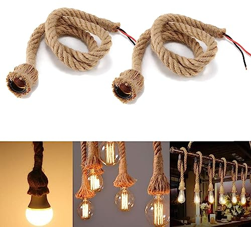 E27 Lampada a sospensione con cavo di base, Konesky Vintage Canapa a fune a testa singola Lampade a sospensione Corda 3.3ft / 1M