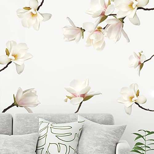Runtoo Adesivi Murali Fiori Bianchi Adesivi da Parete 3D Magnolia Floreale Decorazioni Muro Cameretta Camera da Letto Bimba Bagno Soggiorno