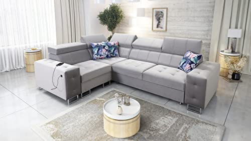 All4All Ecksofa mit Schlaffunktion Hugo II - 286x210cm - Sofa mit Bettkasten - Schlafsofa L-Form - Eckcouch - Couch - Sofaeck - Bett - Wohnzimmer - Stoff auf Kundenwunsch - Seite Links 26