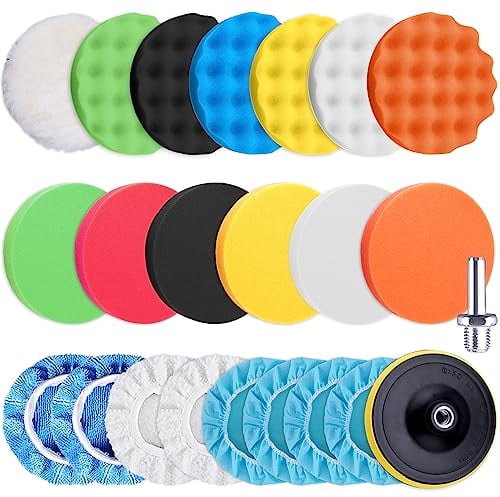 SIQUK 23 Stück Polierschwamm Auto Set Polierschwämme Pad Polierpad Schwamm Wolle Polierset Wachs Schwämme Pad Polierset Auto, 150mm