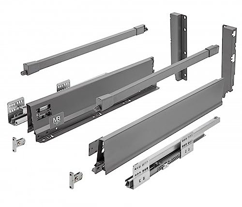 GTV - Modern Box Pro Schubladenschienen I L=500mm H=199mm I Anthrazit I Schublade mit Leises Schließen I Die Synchronisation des Fahrweges der Führungen I Belastung bis zu 40 kg I PB-MBPRO-KPL500C