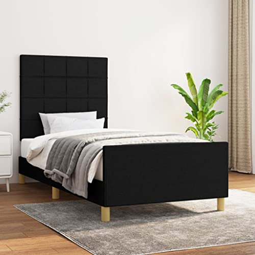 Festnight Polsterbett Futonbett 90 x 200 cm-Typ-2 mit Lattenrost Rückenlehne, Hautfreundliche Stoff, Schwarz, Bett Einzelbett Jugendbett(Ohne Matratze)