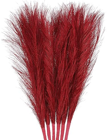 Uxcell Lot de 6 petites herbes de la pampa artificielles pelucheuses à 7 branches pour la maison, le bureau, le vase, la décoration de mariage - Rouge