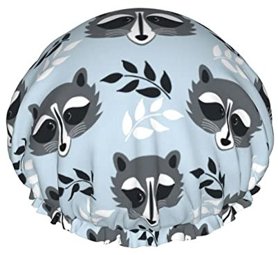 Cuffia da doccia con motivo procione carino, cuffia da notte cuffia da bagno elastica impermeabile a doppio strato cuffia da bagno riutilizzabile