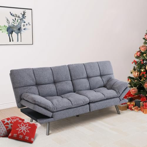 Hcore Convertible Splitback Futon Schlafsofa für Wohnzimmer, Büro, Wohnung - Memory Foam Sleeper Loveseat, Moderne kleine Couch in Grau