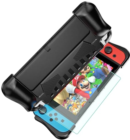 Grefay Hülle für Nintendo Switch OLED 2021 TPU Grip Schutzhülle Zubehör Kompatibel mit Dockable Nintendo Switch OLED 7 Zoll und Joy-Con Controller (Inklusive Gehärteter Folie)