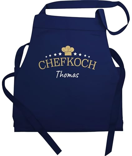 Schürze - Kochschürze Herren Männer - Chefkoch mit Name I Geschenk für Koch - 60x87 - Navy Blau - küchenschürze kochen chef männerschürze kochgeschenk hobbykoch küche schürzen