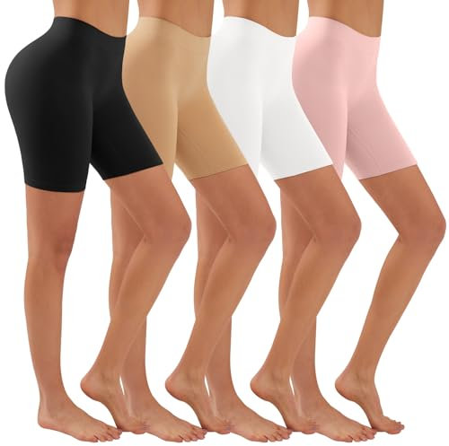 YADIFEN Cycliste Short Femme Taille Haute Slip Panty Anti Frottement Cuisse sous-vêtements Short sous Robe Short 4 Paquet,Blanc+Noir+Beige+Rose,M