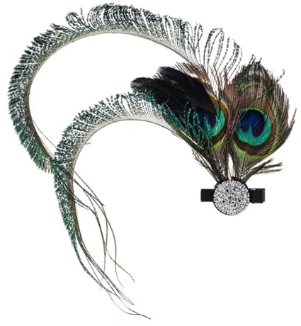 Chyuxinda 1920er Jahre Pfau Feder Fascinator Haarspange Gatsby 20er Jahre Böhmisch Kopfstück für Halloween Cosplay Karneval Party