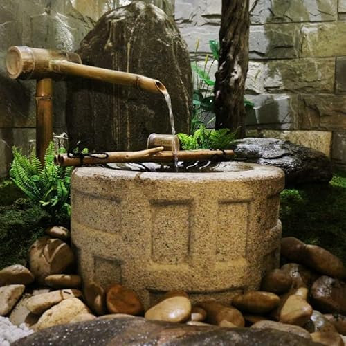 Fontane Autoportanti All'aperto,Fontana di bambù Giapponese,Fontana Zen da Giardino All'aperto Decorazioni Feng Shui per Il Patio del Giardino di Casa,/L45cm X H 70Cm