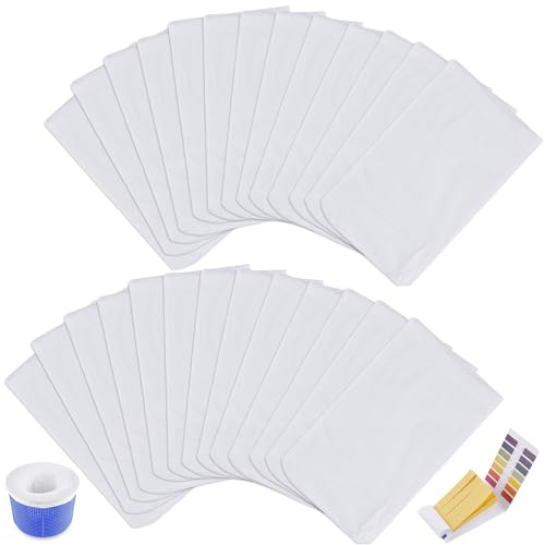 30 Stück Pool Skimmer Socken, Schwimmbad Skimmer Socken Mit Ph-Urintestpapier, Pool Skimmer Filter Sieb Netz, Für Pool Skimmer Korb Schwimmbad Filter Schlacken, Blätter, Insekten, Abschaum (White)