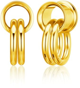 PiercingJak Ohr Flesh Tunnel Double Flared Plug mit Ringen Edelstahl Gewichte Ohrhänger für Gestreckte Expander Ohrpiercing 10mm Ohrplugs Punk Schmuck Damen Männer, 1Paar