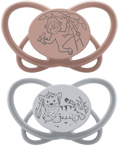 nip - Butterfly | 16-32 Monate | Stillfreundlicher, luftdurchlässiger Babyschnuller für Babys. Nachhaltiger Schnuller mit weichem Silikonsauger, inkl. Schnullerbox | 2 St., Braun/Grau