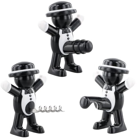 3 Pack Beverage Wine Bottle Corkscrew Novelty Creative Bottle Stopper Beer Corkscrew Happy Man Wine Bottle Stopper Cork Beer Cap Set Corkscrew Bottle Opener for Home and Party (3, Black, 9.5 x 7.8 cm)