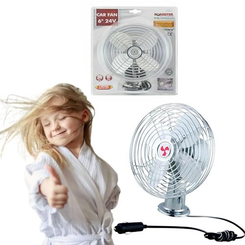 SIZI 6 24V Portable Car Dashboard Air Fan Oscillating 360° Rotation with Cigarette Lighter Plug for Car, Van, Caravan