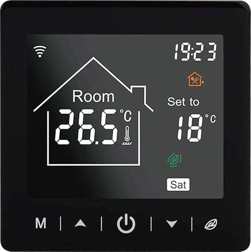 Warmcoin W100 Design WLAN Thermostat für Fußbodenheizung Schwarz (16A 230V) | Premium-Design mit Touch-Display. Smarte App-Steuerung, ideal für moderne Interieurs und Fußbodenheizungen.
