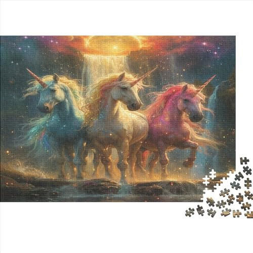 Three Glowing Unicorns Jigsaw Puzzles 500 Piece Wooden Educational Game Home Decoration with Precise Interlocking Design for Adults & Kids Age 12 Years Up 500pcs (52x38cm)