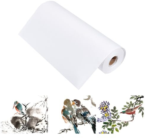 NBEADS Papier Xuan de Calligraphie Chinoise, Papier de Riz Épais Papier de Calligraphie Sumi Sans Grilles Rouleau de Papier Xuan pour Peinture Pinceau de Calligraphie, 50m×40cm, Mi-cru mi-mûr Xuan