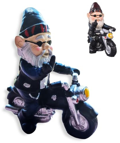 Norhogo Gartendeko Zwerg, Gartenzwerg Motorrad Zwerge, gartenzwerg lustig, Dekoration für die Terasse Balkon, Motorrad Gnom Alter Mann, Garten Haus Büro Dekoration Harz Ornament, Geschenke für Manner