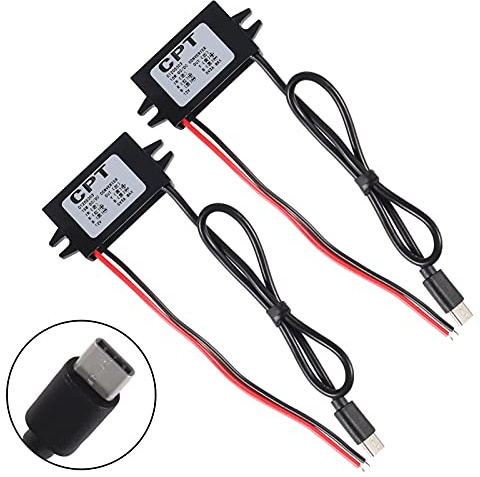 2pcs DC Converter 12V/24V to 5V 3A 15W DC Buck Converter ModuleType-C USB Power Adapter Compatible with Raspberry Pi 4, Cellphone, Car