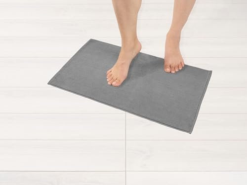 Hammetex 100% Baumwolle rutschfeste Badematte, 43x61 cm Badvorleger für Badezimmer WC, Saugfähig Schnelltrocknend Waschbar Bad Fußmatten, Hellgrau