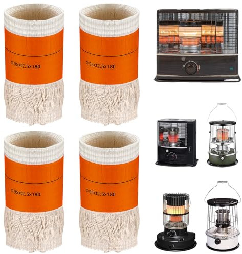 Lot de 4 Mèches de Rechange pour Poêle à Pétrole d'Intérieur - Efficaces au Kérosène - Ronde en Fibre de Verre et Coton - pour Camping