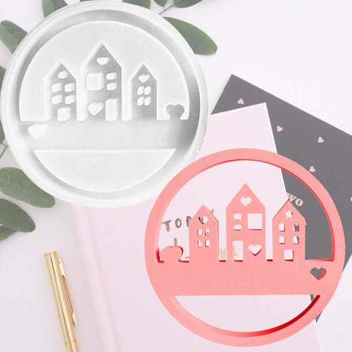 TREABEAR Stampi In Silicone per Gesso, Stampi per Colata Case con Finestra, 3d per La Casa Con Finestre, Stampo per Candele Grandi Diametro 18,7 Cm, Stampi per Candele Fai Da Te, Stampi IN Silicone