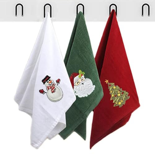CocMouse Weihnachtstücher für Badezimmer, Weihnachtsmann, bestickt, Weihnachtsfeiertage, Geschenk-Set (bunt, 3 Stück)