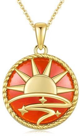 MEDWISE 925 Sterling Silber Sonne Vergoldete Rotem Achat Halskette mit rotem Achat Sonne Geschenk Hypoallergener für Mädchen Damen Ehefrau Frauen Tochter