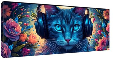5D Diamond Painting Groß XXL Diamant Painting Bilder Blumen Kat Diamond Art Erwachsene Full Drill DIY Diamant Kunst Malerei Stickerei Set Kreuzstich Bilder Home Wand Dekor Geschenk 60x150cm G-352