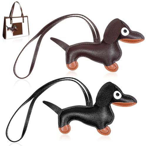 JIYIN 2 Stück Schlüsselanhänger Dackel, Welpe Hundetasche Anhänger Dacker Deko Dacker Anhänger Glücksbringer Leder Tierisch Schlüsselanhänger Dackel Geschenke für Damen, Herren & Kinde