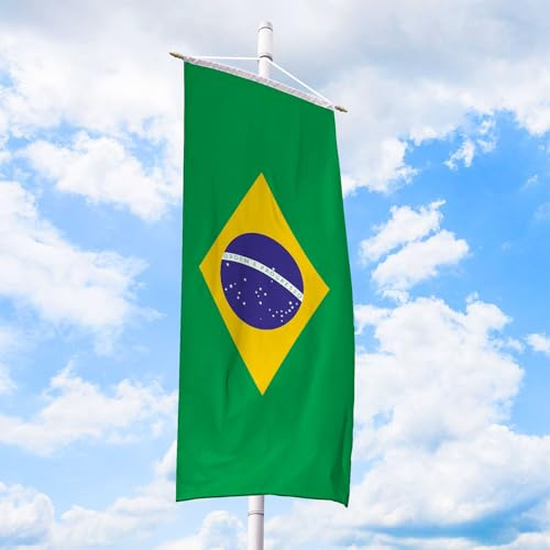 Brasilien Flagge 120 x 300 cm - für Fahnenmast, Brasilienfahne aus reißfestem Fahnen-Polyester-Stoff, Bannerfahne wetterfest und UV-beständig
